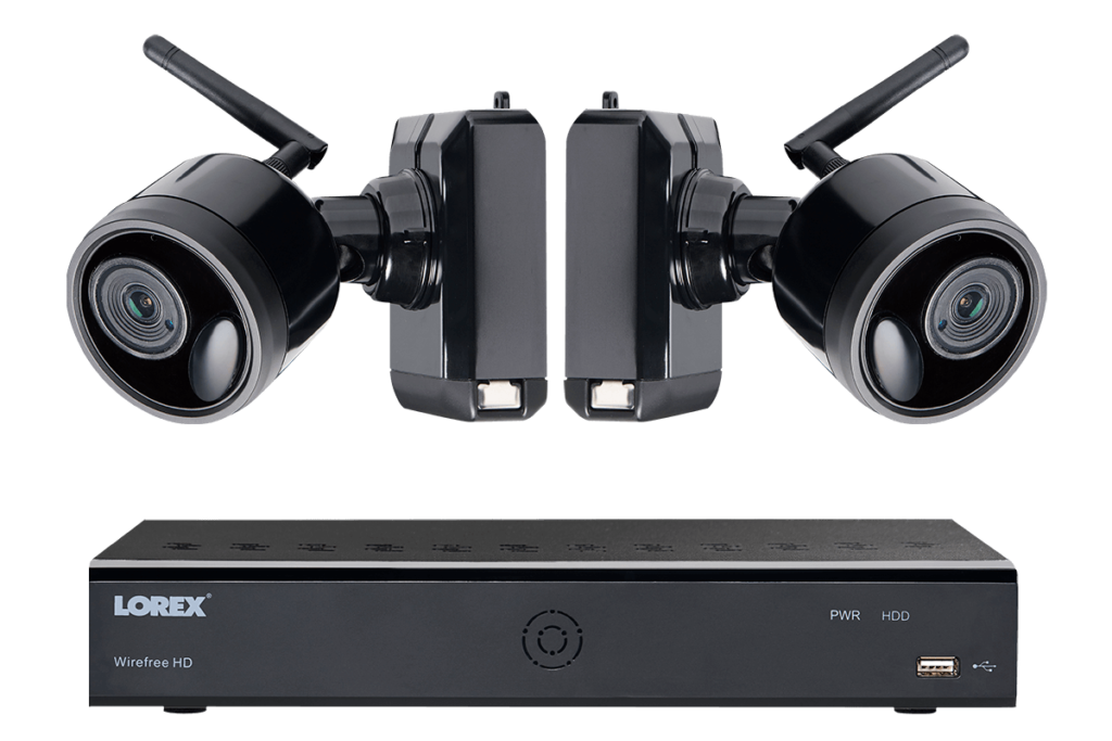 1080p Outdoor Wireless Camera System, 2 Rechargeable Wire Free Battery Powered Black Cameras, 95ft Night Vision, 1TB Hard drive,